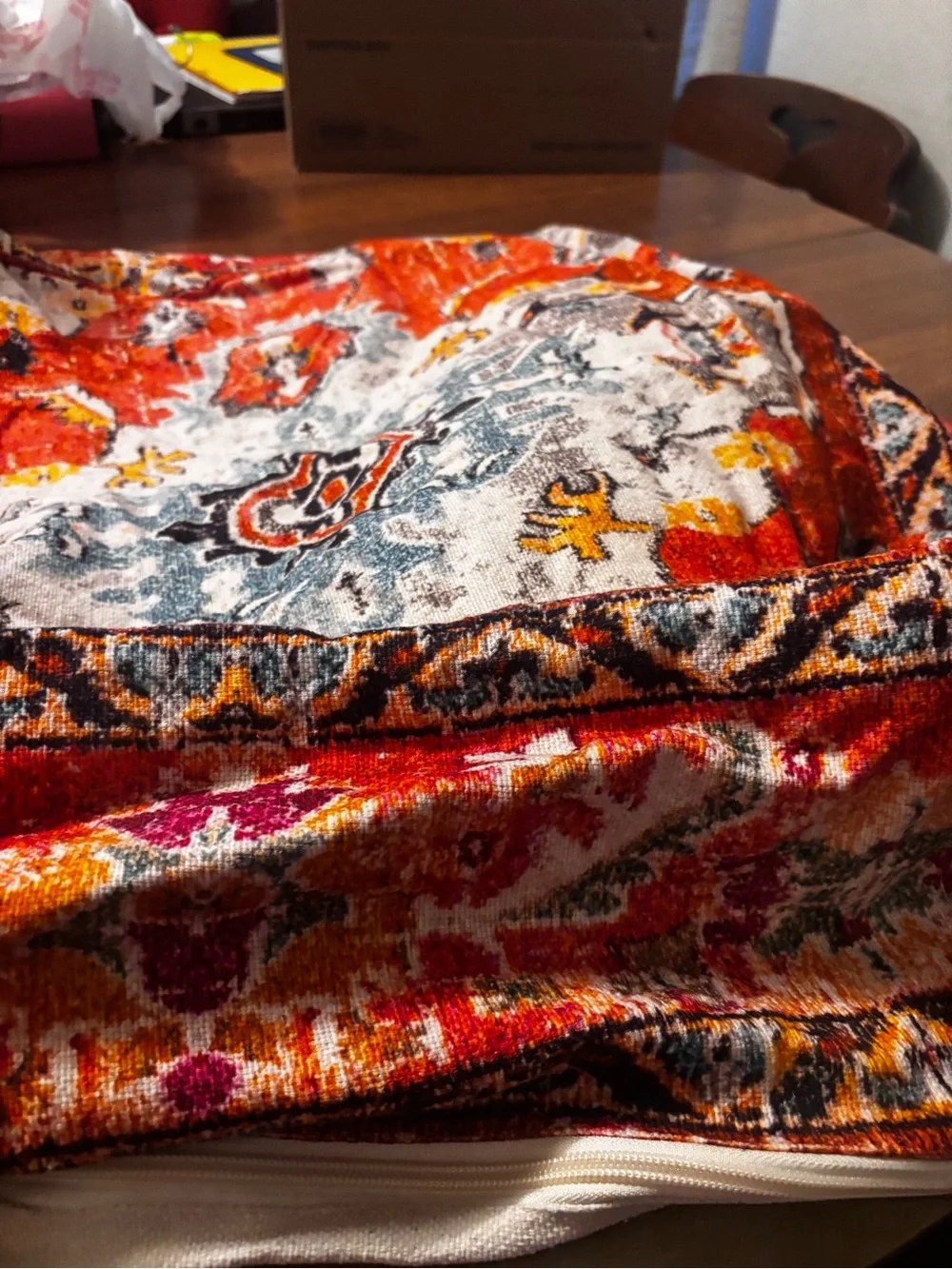 Handmade Bohemian Orange Square Floor Pillow Cover - Vibrant Accent Cushion